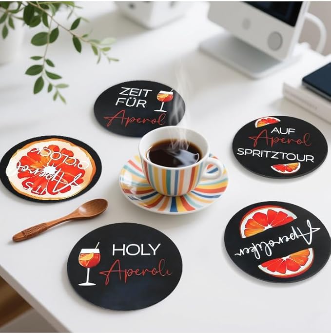 Wood Coasters Set of 6 - Handcrafted Drink Coaster Thick Heat-Resistant for Office, Bar, Farmhouse - Black Drink Cup Coasters for Table Protection