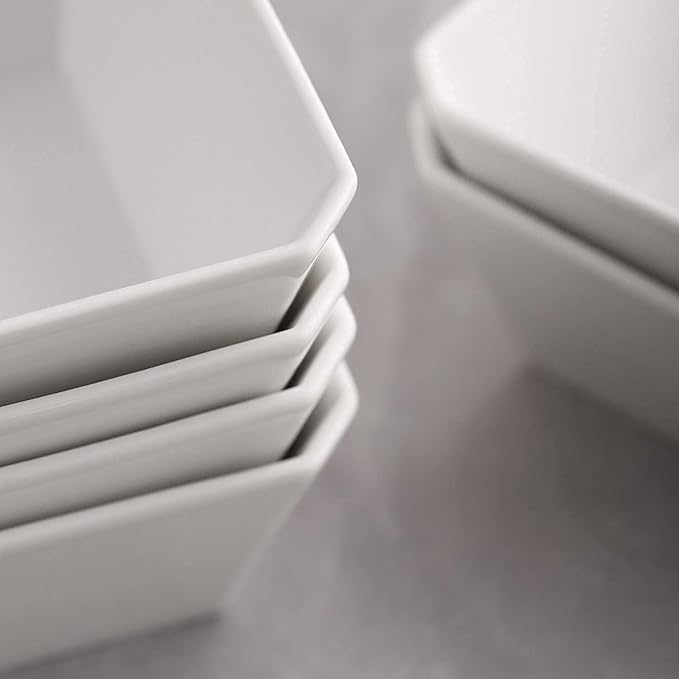 Porcelain Cereal Bowls, 16 oz Square Serving Bowls Set, 5 Inch White Ceramic Bowls for Salad, Soup, Snack, Dessert and Marmalade, Dishwasher & Microwave Safe, Set of 6