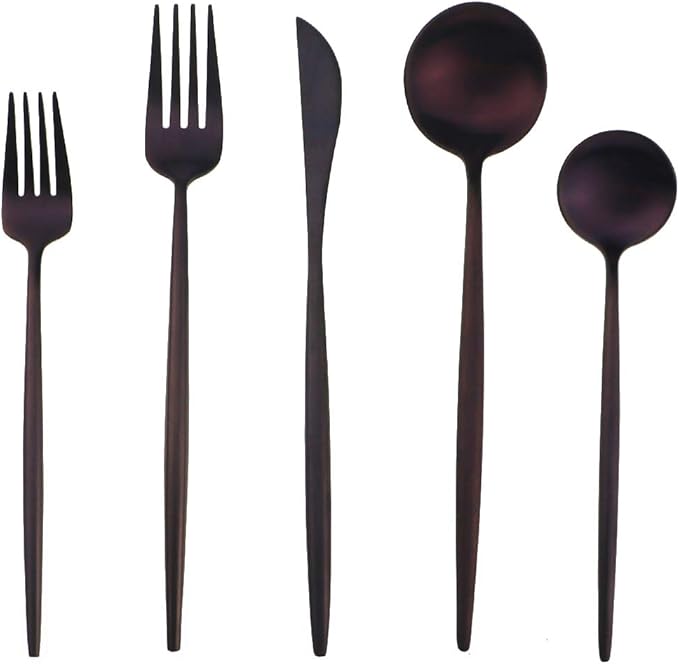 Matte Purple Silverware Set,Gugrida 5-Piece 18/10 Stainless Steel Satin Finish Flatware Set,Kitchen Utensil Set,Tableware Travel Cutlery Set for Camping Office or School Lunch, Dishwasher Safe