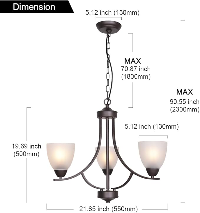 VINLUZ 3 Light Shaded Contemporary Chandeliers with Alabaster Glass Oil Rubbed Bronze Modern Light Fixtures Ceiling Hanging Mid Century Pendant Lighting for Dining Room Living Room Hallway Bedroom