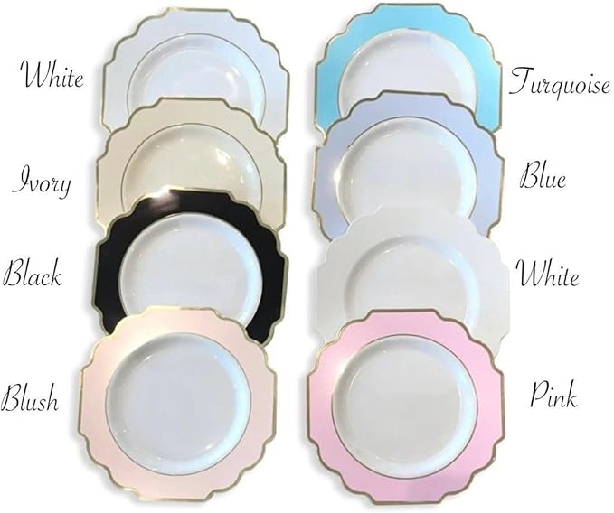" OCCASIONS " 80 Plates Pack,(40 Guests) Heavyweight Premium Wedding Party Disposable Plastic Plates Set -40 x 10.5'' Dinner + 40 x 8'' Salad/Dessert(Imperial in Light Pink & Gold)