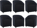 Modern Barrel Dining Chairs with Rolling Casters Set of 6, Upholstered Velvet Swivel Dining Room Chairs with Wheels for Kitchen Living Room Home Office, Black