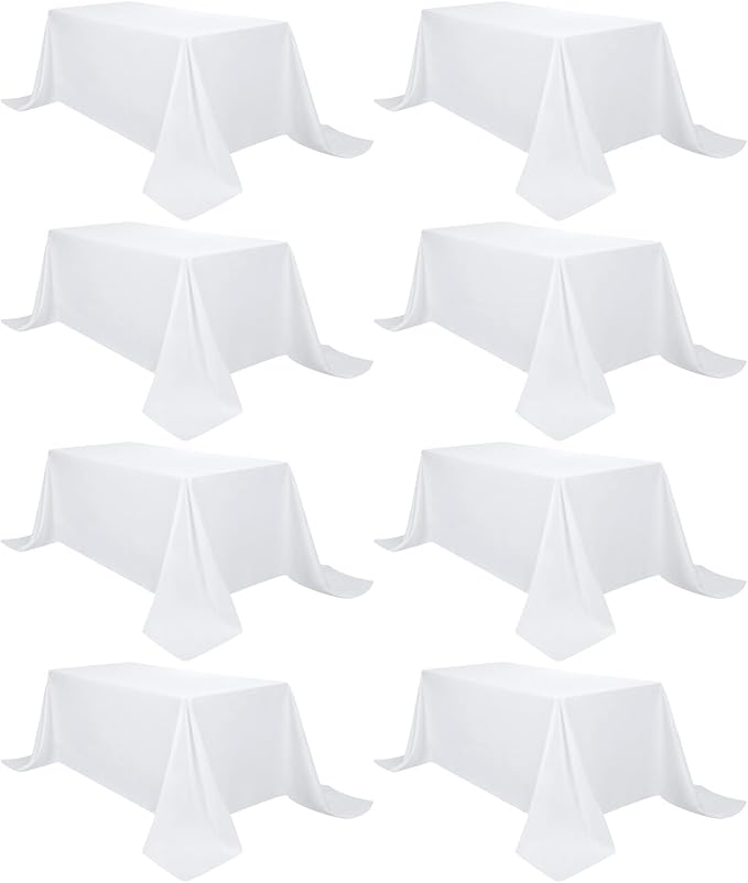 8 Pack White Tablecloth 90 x 132 Inch Rectangular Table Cloth for 8 Foot Rectangle Tables, Wrinkle Resistant Washable Polyester Fabric Covers for Wedding Party Banquet Buffet and Camping