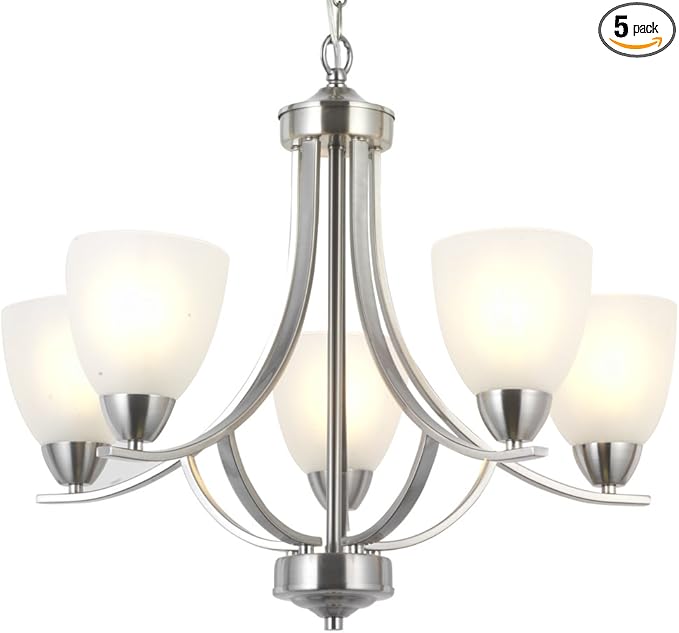 VINLUZ 5 Light Contemporary Chandeliers Brushed Nickel Modern Light Fixtures Ceiling Hanging Industrial Pendant Lighting for Foyer Bedroom Dining Room Bathroom