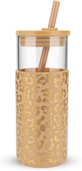 Tronco 20 oz Glass Tumbler with Lid and Straw, Iced Coffee Cup and Smoothie Cup with Bamboo Lids & Protective Silicone Sleeve, Dishwasher Safe, BPA-Free, Glass Cup 1 Pack