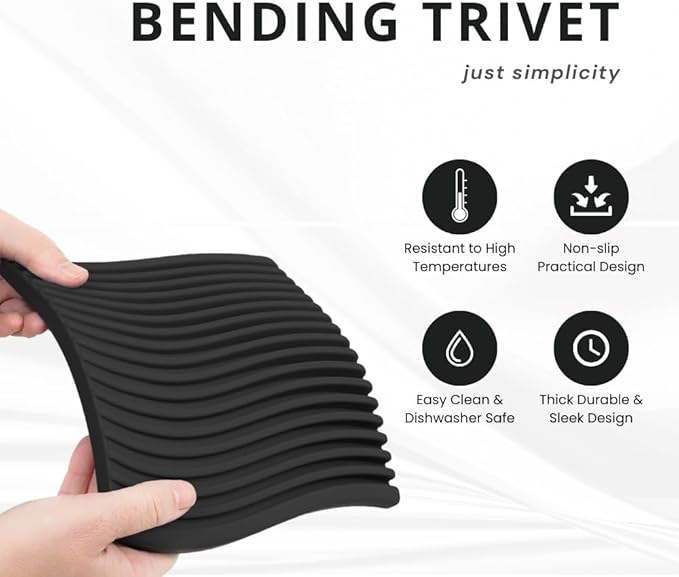 Premium Silicone Trivet Set, Freestanding Bendable Design, Kitchen Decor - Durable & Stylish Heat-Resistant Countertop Protector (Monochrome, Set, Wave)