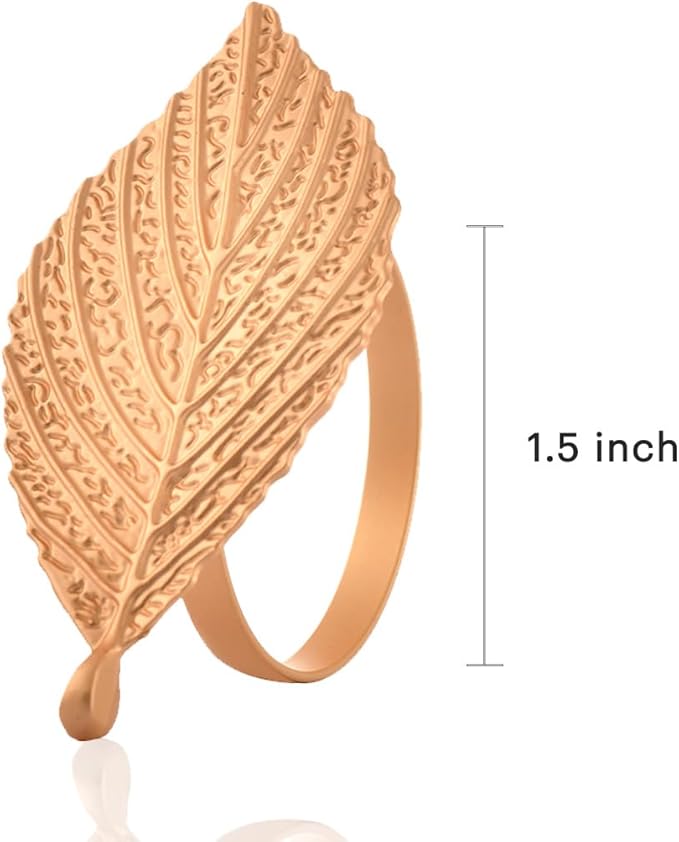 Decozen Set of 4 Gold Napkin Rings in Leaf Design, Festive, Table Decor Setting for Holiday, Wedding, Birthday, Kitchen, Home Decor, Housewarming Gift - Mothers Day Decorations