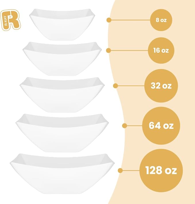 R-kay 6 Pack Square Extra Large Plastic White Serving Bowls -128 Oz White - Image 5
