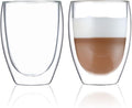 BLUE BREW 12oz Double-Walled Insulated Glass Coffee Cups, Glass Cups by BLUEBREW