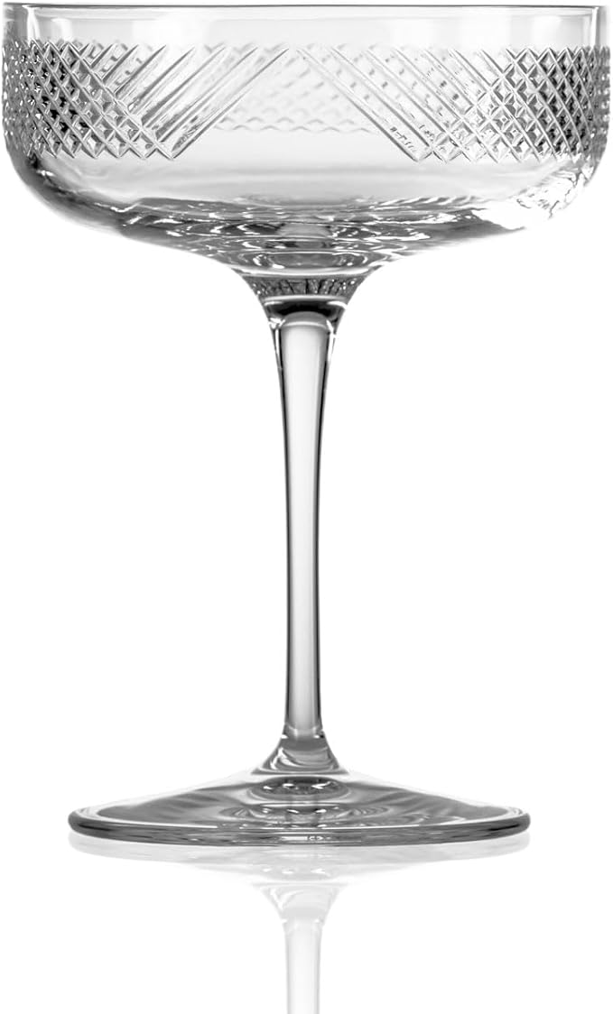 Rolf Glass Bourbon Street Coupe Cocktail Glass | Set of 2, 10.25oz Champagne or Cocktail Glasses | Lead-Free and Diamond-Wheel Engraved | Designed and engraved in the USA