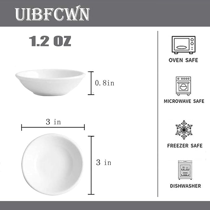UIBFCWN 55 Pack Ceramic Dipping Bowls, 3 Inch Dipping Sauce Bowls/Dishes, 1.2 oz Soy Sauce Dish, Asian Dipping Dishes for Ketchup, BBQ, Side Dish, Sushi, Condiments, Appetizer