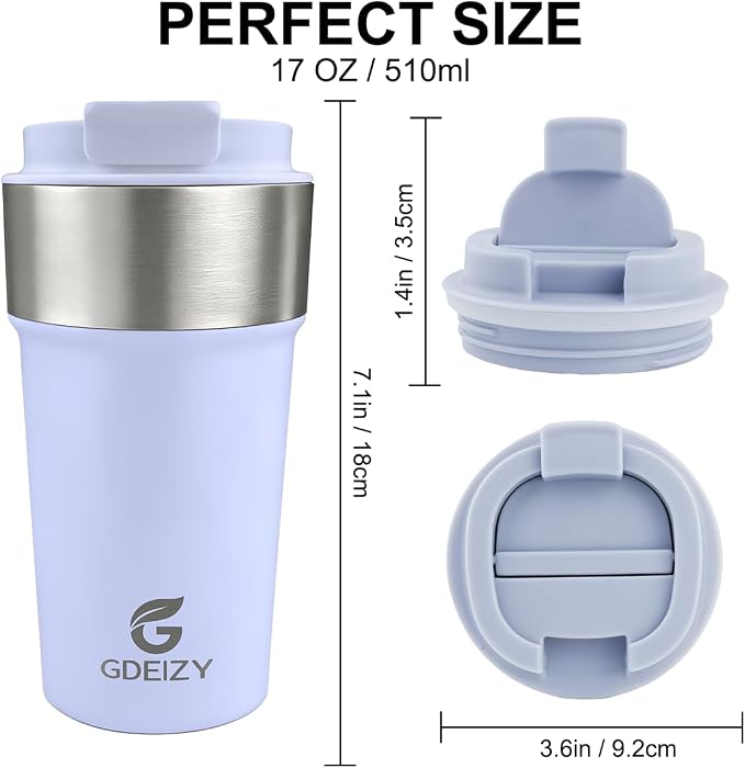 17oz Insulated Travel Coffee Mug, Stainless Steel Cup - Image 2