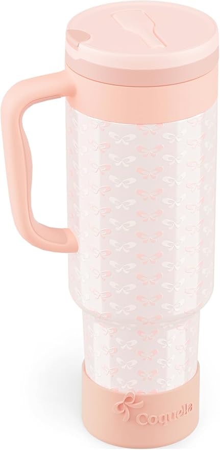 40 oz Insulated Tumbler with Handle and Push-Button Straw Lid, Stainless Steel by Coquella