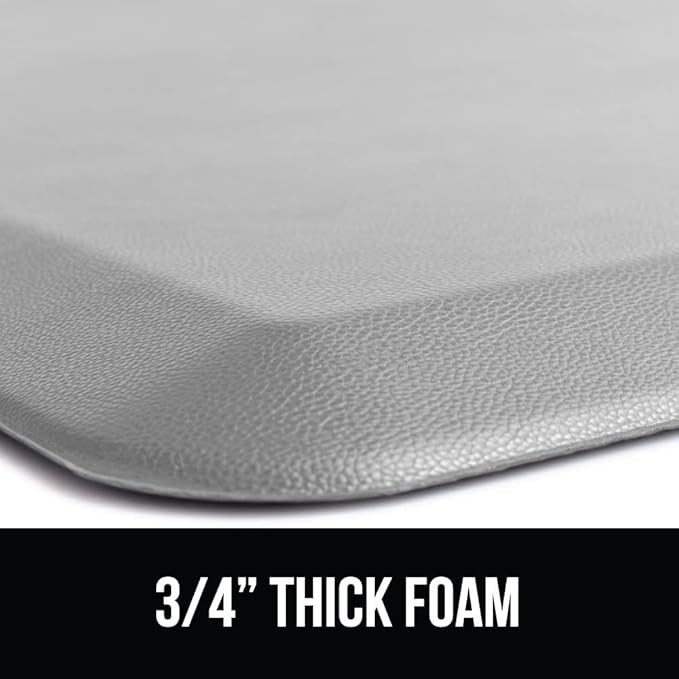 GORILLA GRIP Comfortable Cushioned Kitchen Mats for Floor, 48x20, Waterproof and Stain Resistant Soft Top, 3/4 Inch Thick Ergonomic Standing Desk Anti Fatigue Mat, Foam Supports Feet, Light Gray