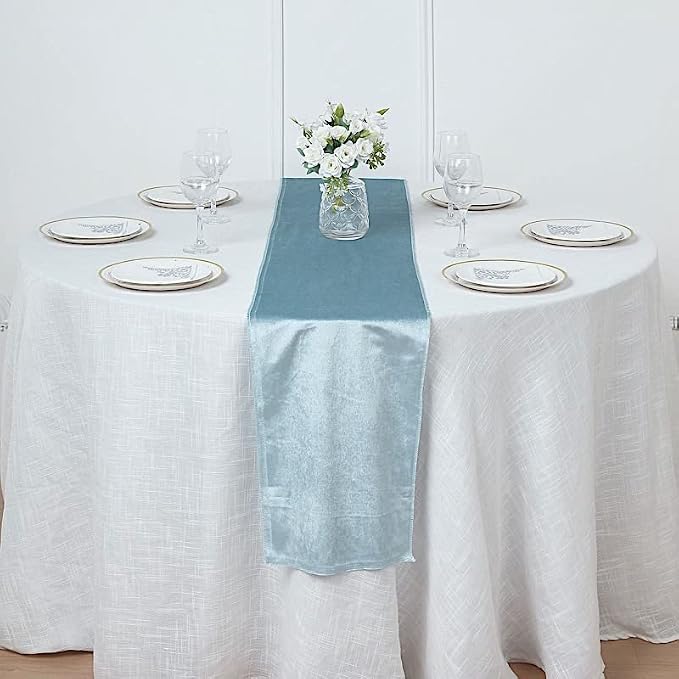 Balsa Circle 10 pcs 12x108-Inch Dusty Blue Premium Velvet Table Runners - Image 7