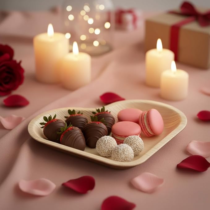 Charity Leaf Disposable Palm Leaf 6" Heart Plates (100 pieces) Bamboo Like Serving Platters, Disposable Boards, Eco-Friendly Dinnerware For Weddings, Catering, Events