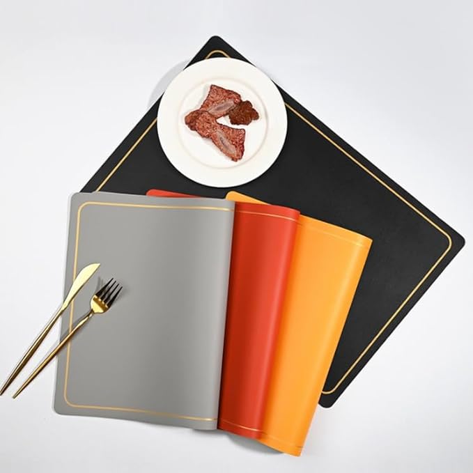 PU Leather Placemats Set of 4 - Waterproof Heat Resistant Dining Table Mats - Minimalist Non-Slip Coasters for Plates & Bowls 18x12 Inches (Yellow)