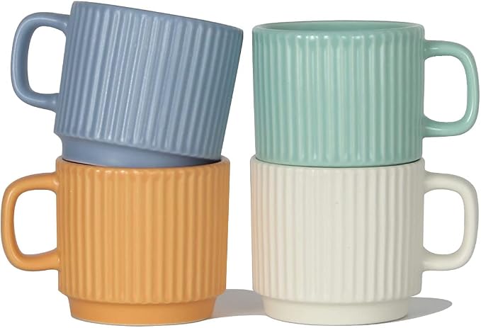 Stackable Coffee Mugs Set of 4, 7 OZ Ceramics Espresso Cups - Image 7