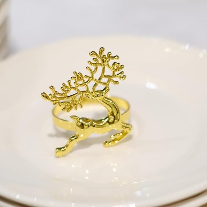 [New Napkin Rings Set of 8 Gold Set of 8 Napkin Rings Christmas, Holidays, Thanksgiving (Deer-3)