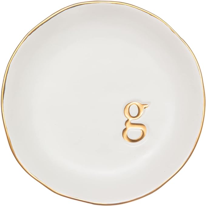 COLLECTIVE HOME - Ceramic Jewelry Tray, Decorative Trinket Dish for Rings Earrings Necklaces Bracelet Watch Keys, Birthday Mother's Day Christmas Gift for Women, 4.75", White Surface (G)