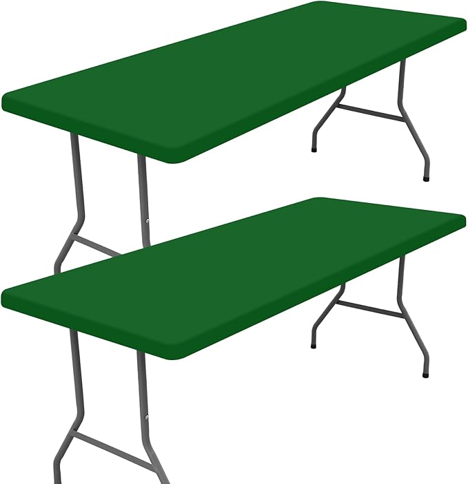 Spandex 5 Foot Rectangle Table Cloth 2 Pack, Elastic Fitted Tablecloths for Picnic, Stretch Washable Patio Table Cover for Outdoor, Camping, Banquet and Parties (Emerald Green, 30"x60")