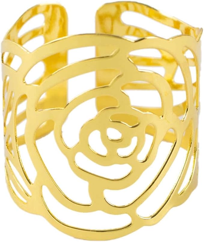 Efavormart 4 Pack | Shiny Gold Laser Cut Rose Metal Cuff Napkin Rings, - Image 7