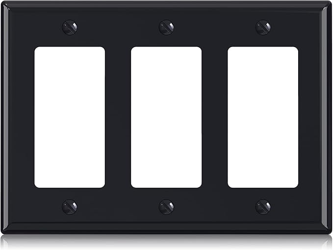 ELEGRP 3-Gang Decorative Wall Plates, Standard Size 4.53" H x 6.39" L Unbreakable Thermoplastic Faceplate Cover for Decorator Receptacle Outlet Switch, UL Listed (1 Pack, Glossy Black)