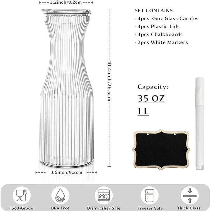 1 Liter Ribbed Glass Carafe - Image 3