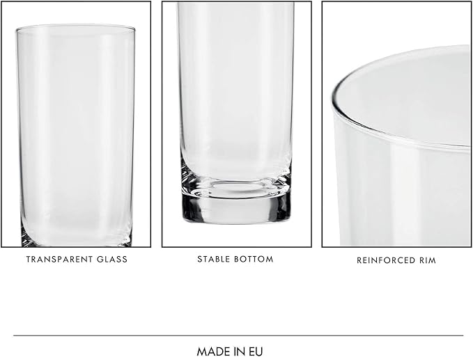 Krosno Highball Glasses, Set of 6, 11.8 oz, Blended Collection, Crystal Glass, Perfect for Everyday, Multipurpose Glasses, Dishwasher Safe, Made in Europe