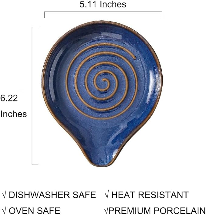 6-Inch Ceramic Spoon Rest - Heat Resistant, Non-Slip for Kitchen Utensils, Spoon Holder Stovetop, Dishwasher Safe - Elegant Spiral Design White, New Year Housewarming Gift