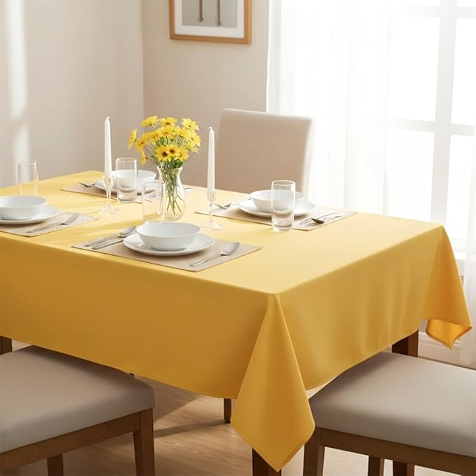 sancua Rectangle Tablecloth - 70 x 90 Inch - Stain and Wrinkle Resistant Washable Polyester Table Cloth, Decorative Fabric Table Cover for Dining Tables, Buffet Parties and Camping, Yellow
