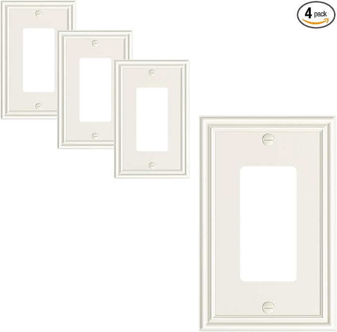 4-Pack Decorator Outlet Cover Plate, Light Almond Decorative Switch Plates and Outlet Covers, Durable Zinc Alloy Wall Plates for Electrical Outlets, Receptacle, GFCI Outlet, Dimmer Switch