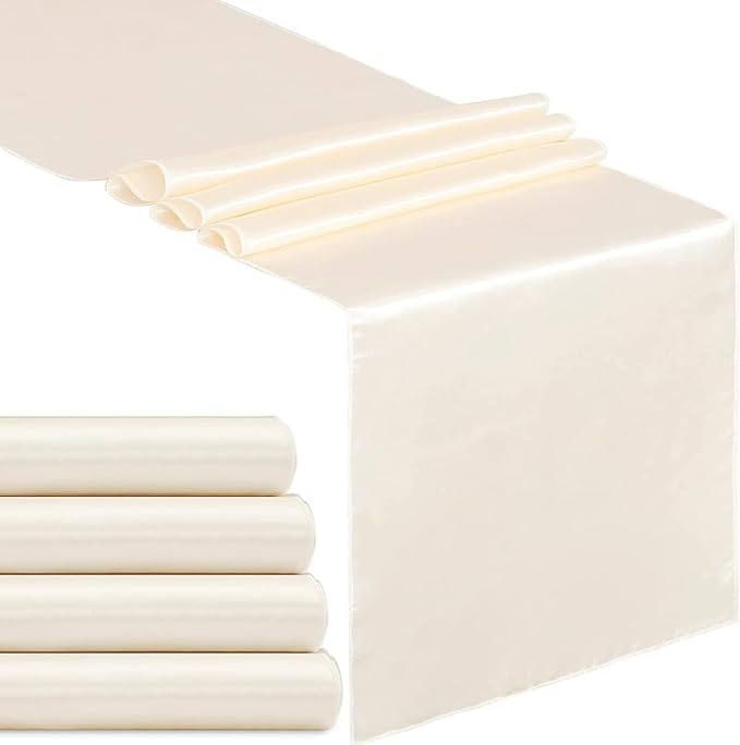 5 Pcs Ivory Satin Table Runners 12x108 inch Bright Satin Silk Fabric | Smooth by B-COOL