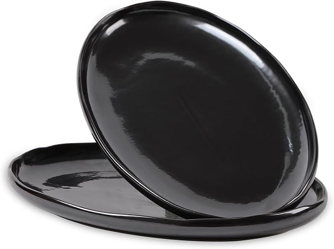 vicrays Serving Platter Ceramic Tray Plates Extra Large Oval 14.5 Inch Porcelain Dinner Plates Long Serving Dish Set Entertaining Party Restaurant Food Meat Sushi Fish Turkey Platter - Black