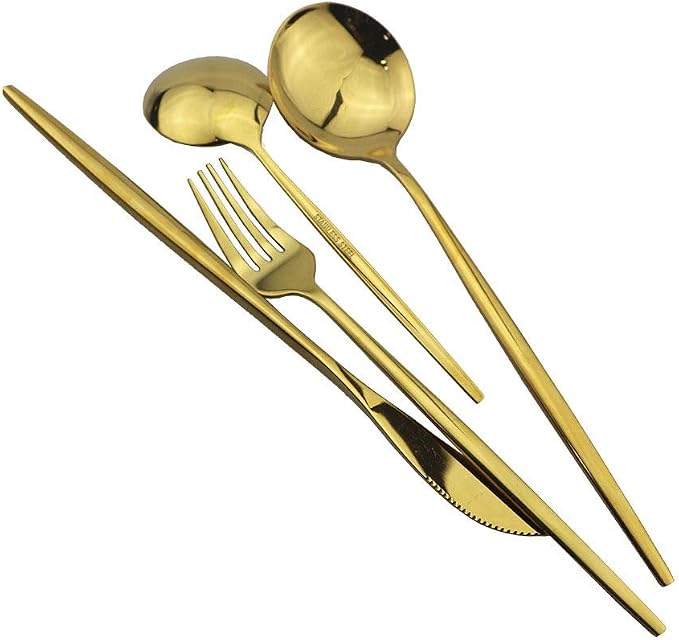 JASHII Stainless Steel Titanium Plated Golden Flatware Set 24 Piece, Flatware - Image 4