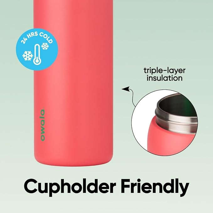 Owala FreeSip Stainless Steel Water Bottle 32 oz Strawberry Fields | Insulated - Image 4