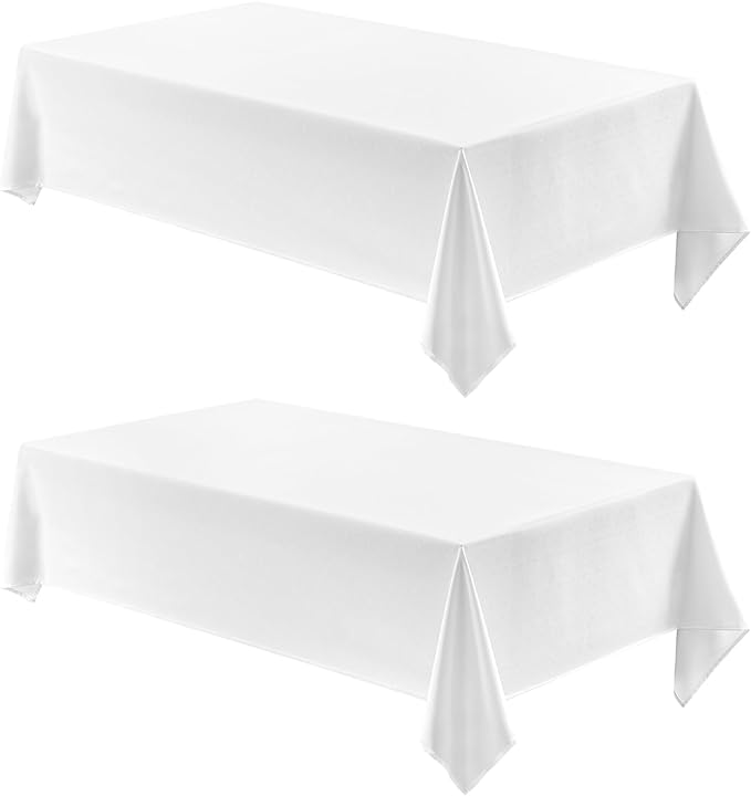2 Pack Rectangle Tablecloth, 60x104 inch, Water Resistant Wrinkle Free Linen Textured Table Cloth Washable, Decorative Fabric Table Cover for Dining, Party and Camping, White