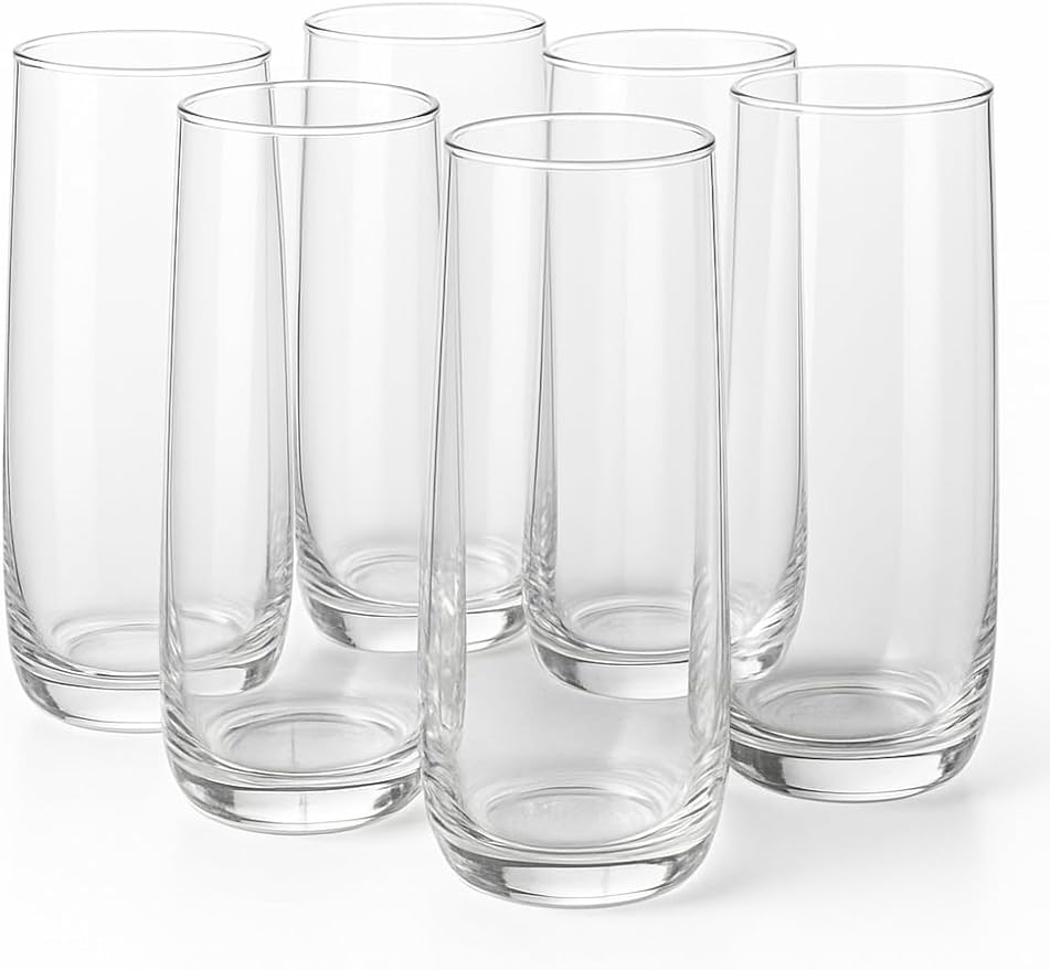 Modern Highball Glasses, 16 oz Clear Glass Tumblers for Water and Cocktails, Set of 6
