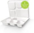 three leaf 5 COMPARTMENT MEAL TRAY WITH LID SET, 200 SETS. Heavy-Duty- Super Strong- Natural- Eco-Friendly Disposable Bagasse Tray with Lid, 100% Biodegradable Plates