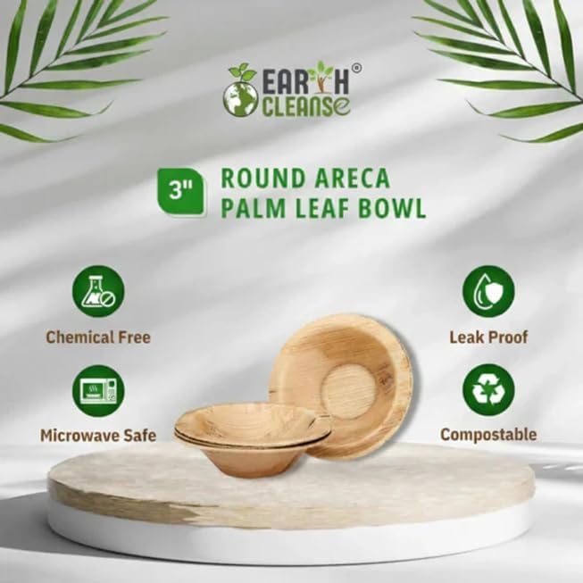 3" Round Palm Leaf Bowl Pack of 200 | 100% Natural, Compostable & Biodegradable Disposable Bowl | Eco-Friendly, Sturdy, Plastic-Free Tableware for Parties, Catering & Takeaway