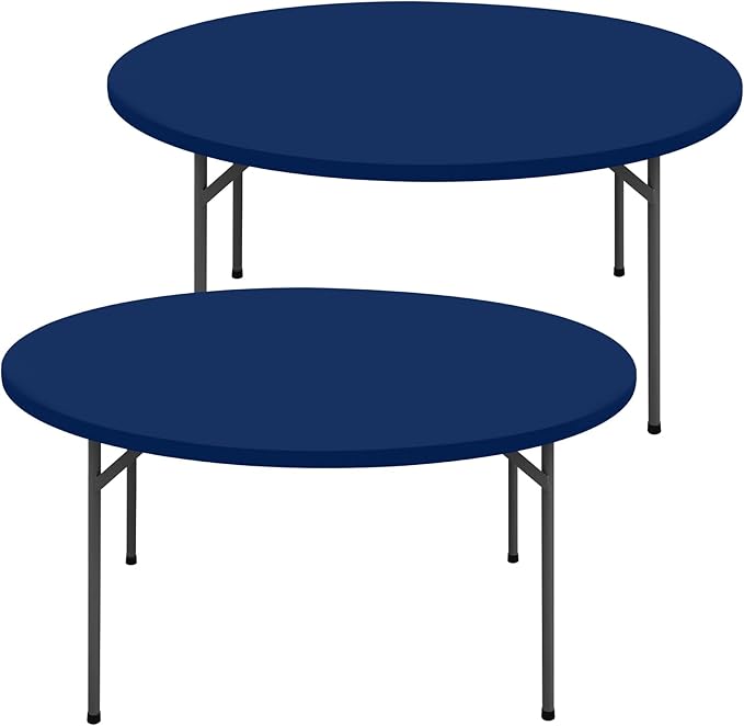 Round Spandex Tablecloth 2 Pack, Elastic Fitted Waterproof Tablecloths for 31"-35" Tables, Stretch Washable Picnic Table Cover for Camping, Dining, Indoor and Outdoor, Navy