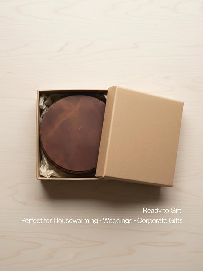 Real Natural Grain Leather Coasters – Durable Non-Slip Distressed Design - Image 6