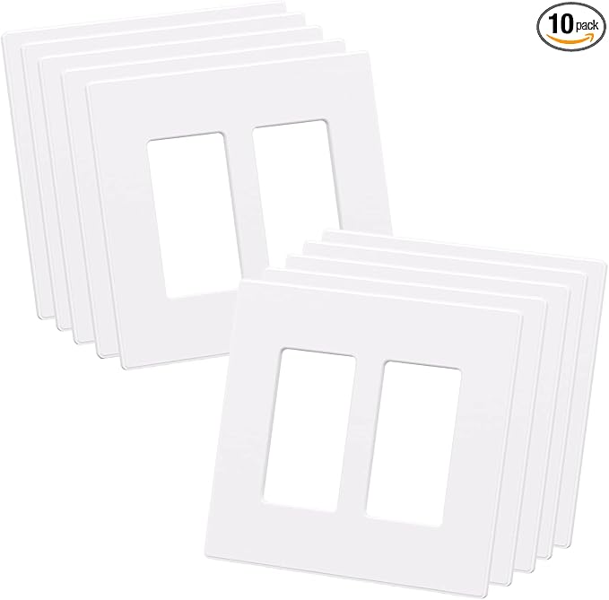 AIDA 10 Pack Screwless Wall Plate cover, 2 Gang Wall Plate Screwless Outlet Switch Covers Outlet Covers Switch Plate Wall Plates for Electrical Outlets and Switches, UL Listed -Matte White