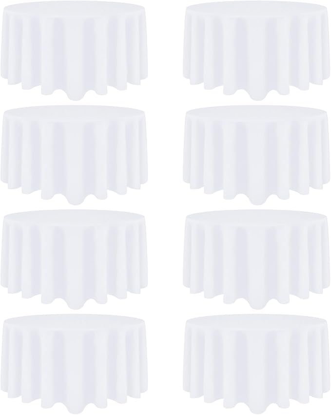 8 Pack White Round Tablecloth 108 Inch White Table Cloth Stain and Wrinkle Resistant Reusable and Washable Polyester Fabric Table Covers for Buffet Wedding Party and Banquet