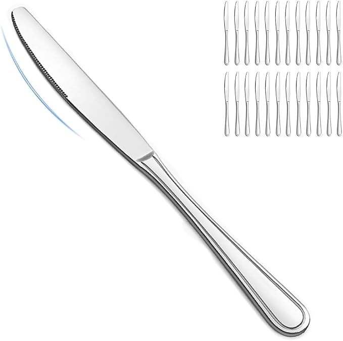 BEWOS 24-Piece Dinner Knives, 8.9-Inch Dinner Knife Set, Butter Knife, Food by BEWOS