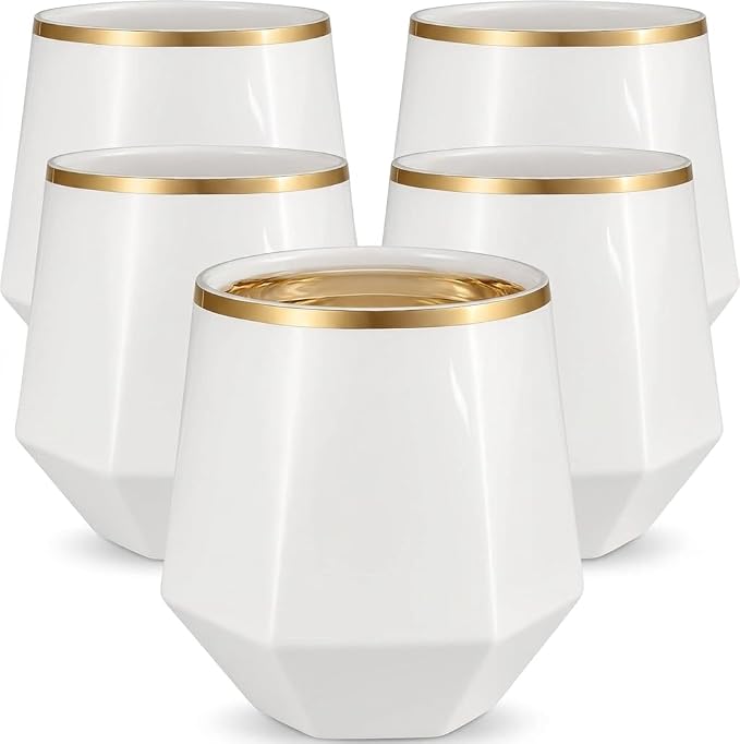 Oojami 40 Pack Disposable Plastic Wine Glasses Gold Rim 12 Oz | Diamond by Oojami