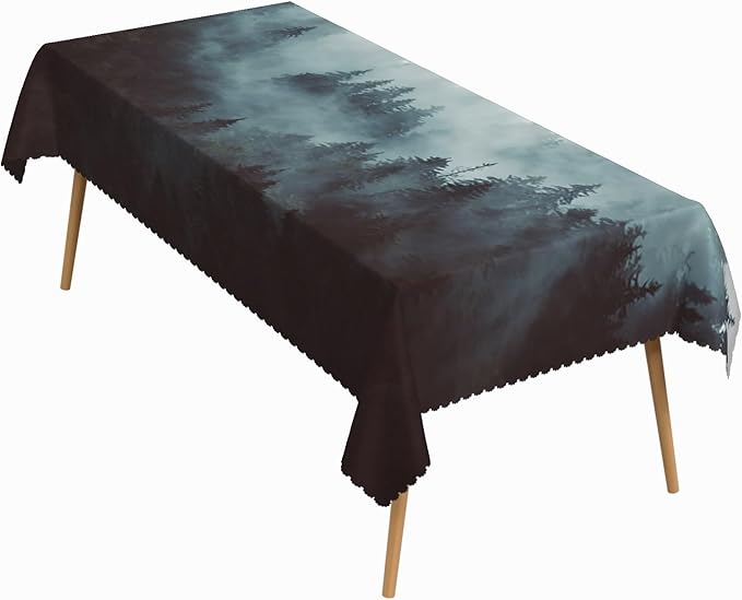 52x70 Inch Nature Rectangular Tablecloth Misty Forest Mountain Table Cloth Waterproof Durable Table Cover for Holiday Picnic Dinner BBQ Decor