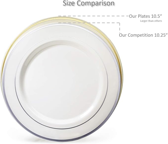 OCCASIONS 240 Plates Pack,(120 Guests) Heavyweight Premium Wedding Party Disposable Plastic Plates Set -120 x 10.5'' Dinner + 120 x 7.5'' Salad/Dessert (Palace White & Silver)