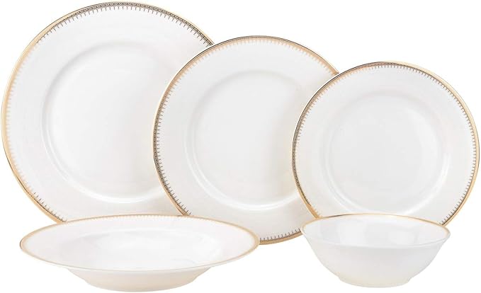 EURO Porcelain 20-pc. Dinner Set Service for 4, 24K Gold-plated Luxury Bone China Tableware ("Amanda" 5669-20G)