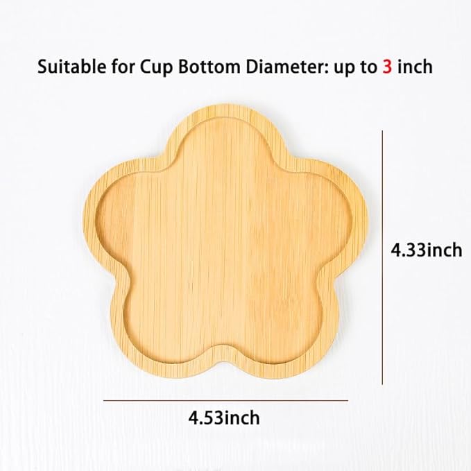 Wood Coasters Set of 4 - Handcrafted Drink Coaster Thick Heat-Resistant for Office, Bar, Farmhouse - Natural Bamboo Drink Cup Coasters for Table Protection (Flower)